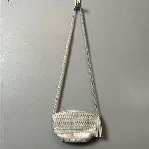 Vintage Metallic gray Sharif Silver Textured woven Crossbody Bag small